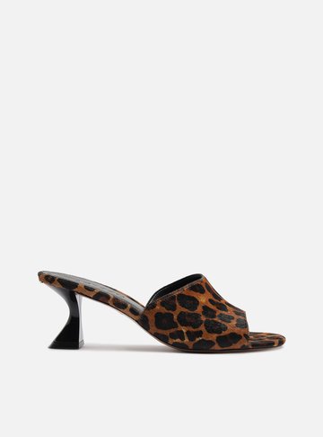 Arezzo — Tamanco Animal Print Salto Geométrico Pelo
