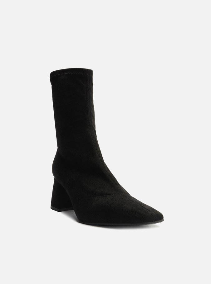 Skinny Boot Preta Suede Bloco Bico Quadrado