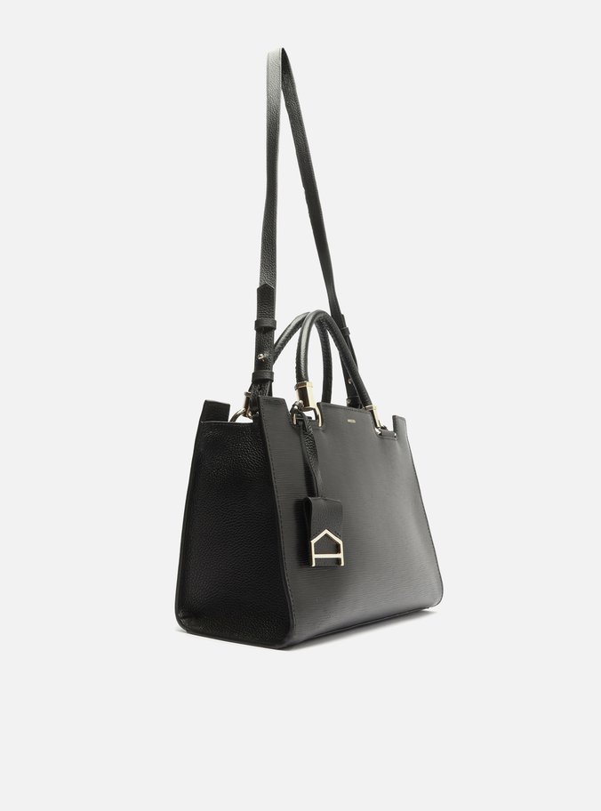 Bolsa Tote Preta Couro Abraccio Grande