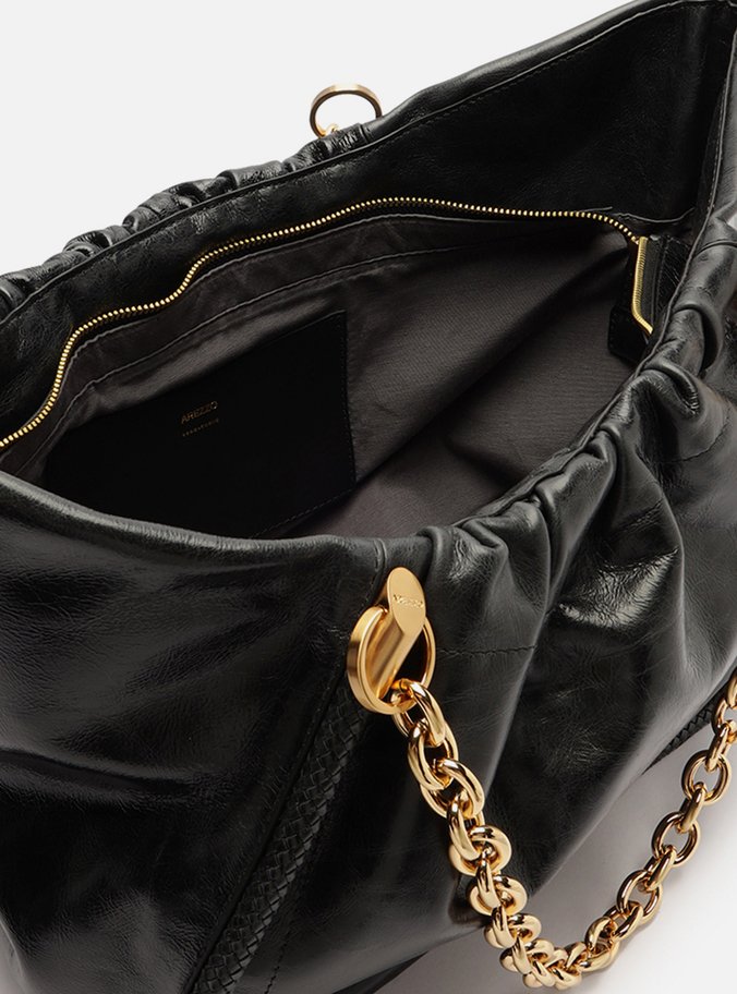 Bolsa Shopping Preta Couro Worn Grande