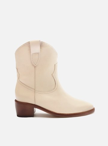 Bota Branca Couro Cano Curto Western Alicia