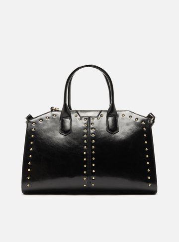 Bolsa Tote Preta Verniz Grande Rebites