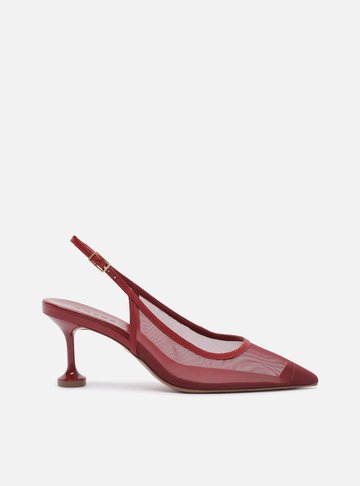 Arezzo — Scarpin Vermelho Tela Salto Médio Taça Slingback
