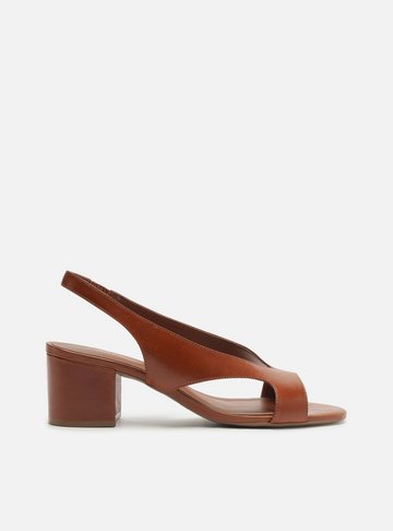 Sandália Marrom Couro Bloco Tira Larga Slingback