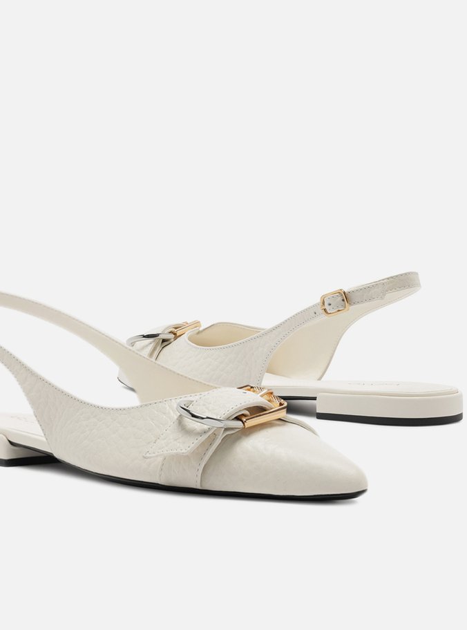Sapatilha Branca Couro Textura Slingback Fivela