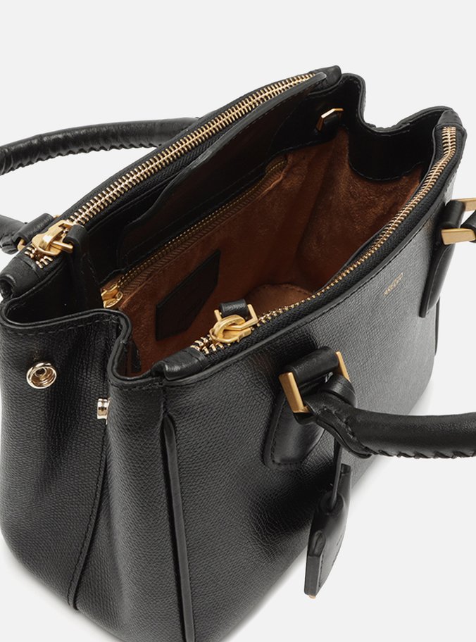 Tote Preta Couro Média Bag Charm Metal