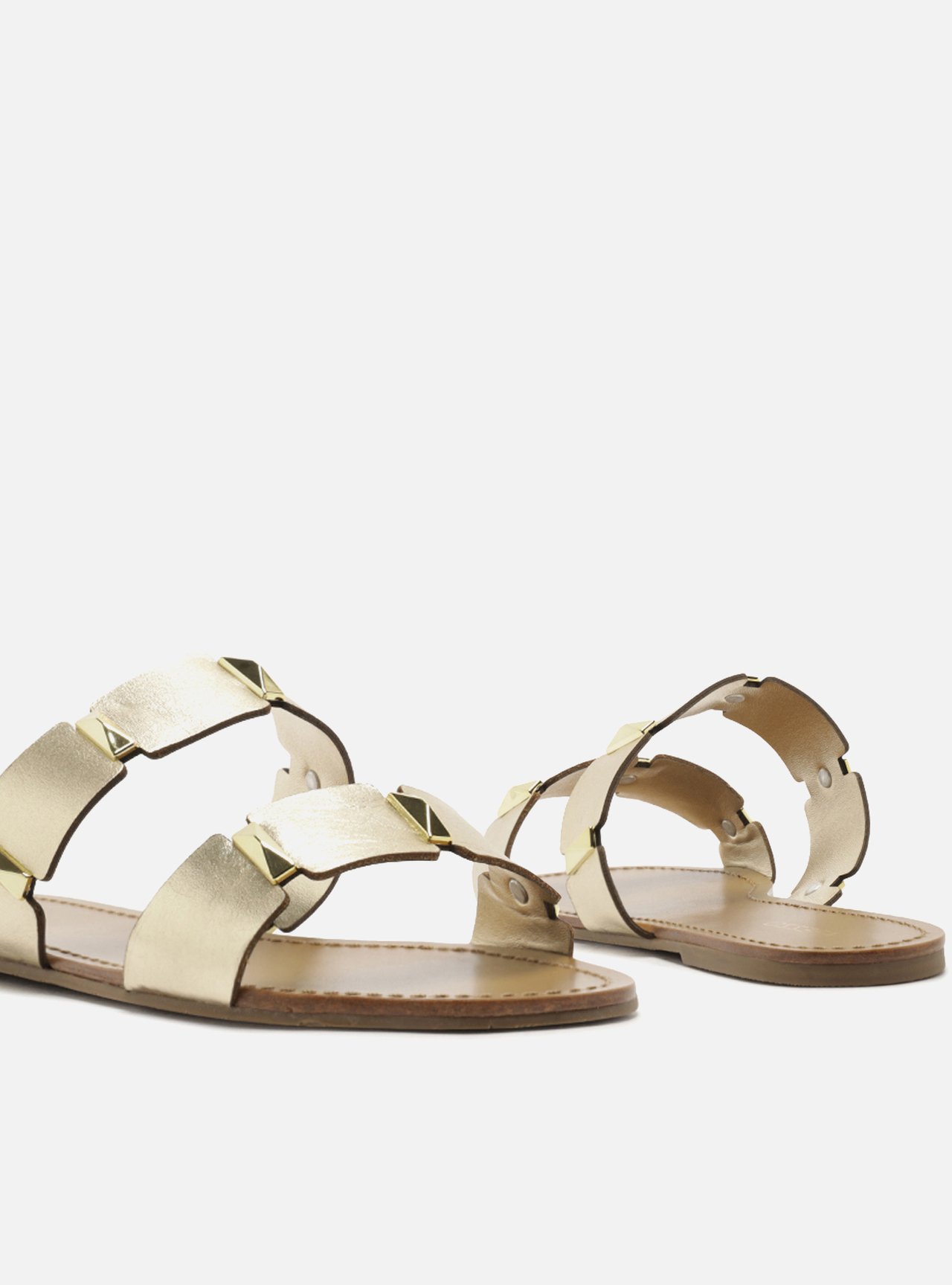 Rasteira Dourada Couro Flat Platino — foto 4