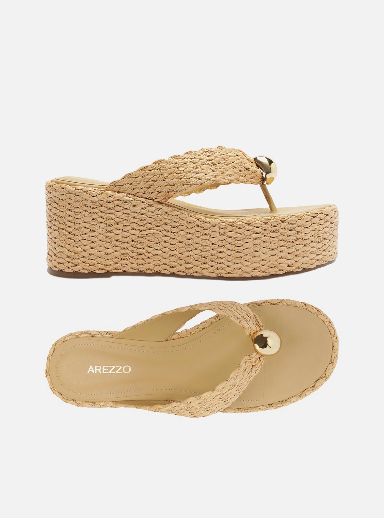 Sandália Bege Palha Flatform Flip Flop Metal — foto 5