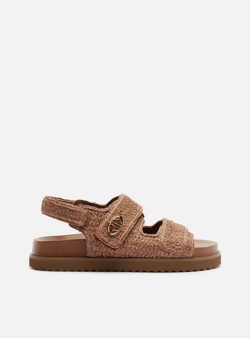 Sandália Papete Marrom Bordada Tratorada Velcro