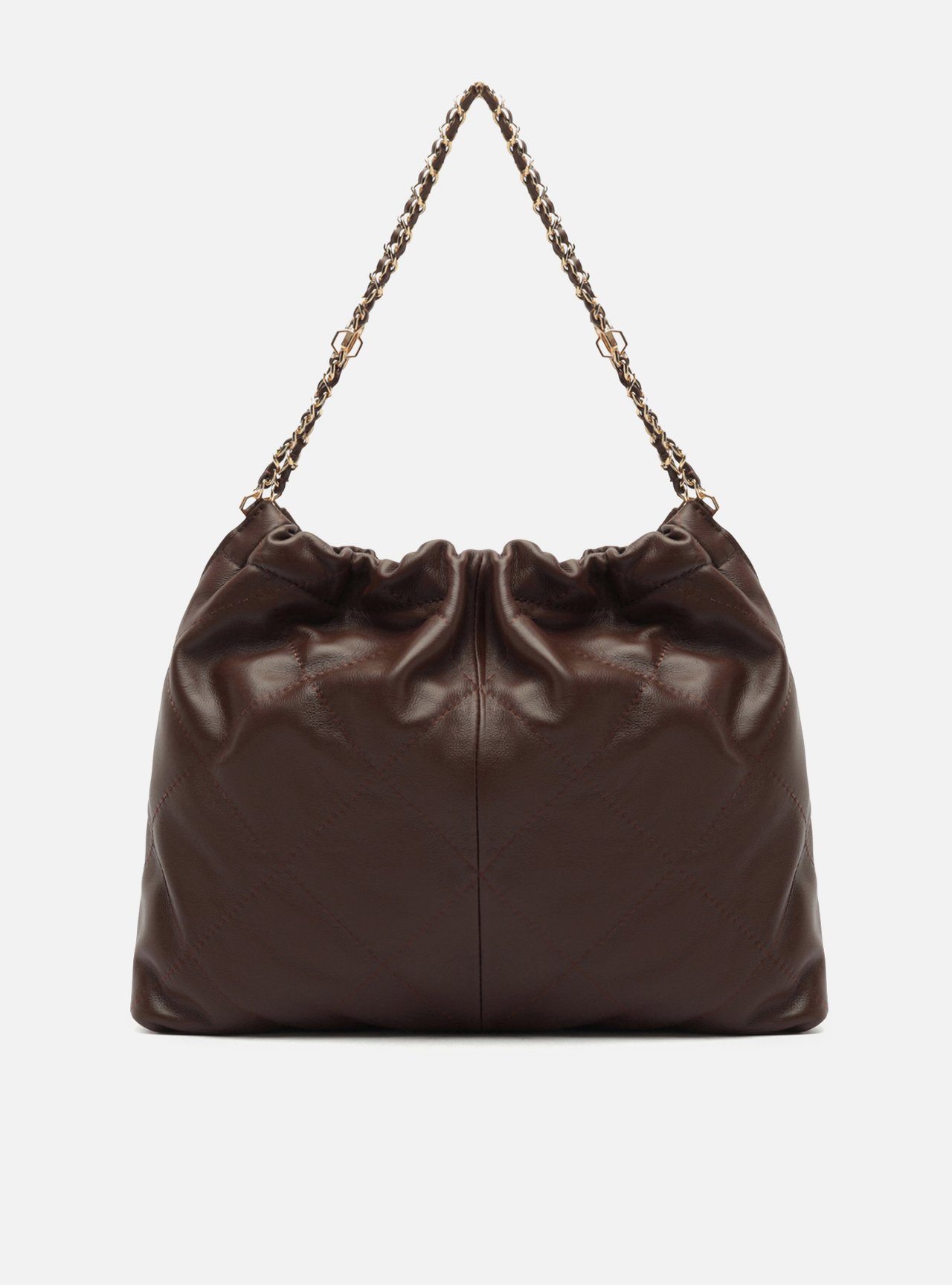 Bolsa Hobo Marrom Couro Grande Matelassê Corrente — foto 3