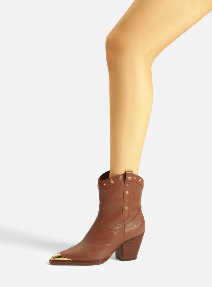 Bota Marrom Couro Cano Curto Ponteira Western