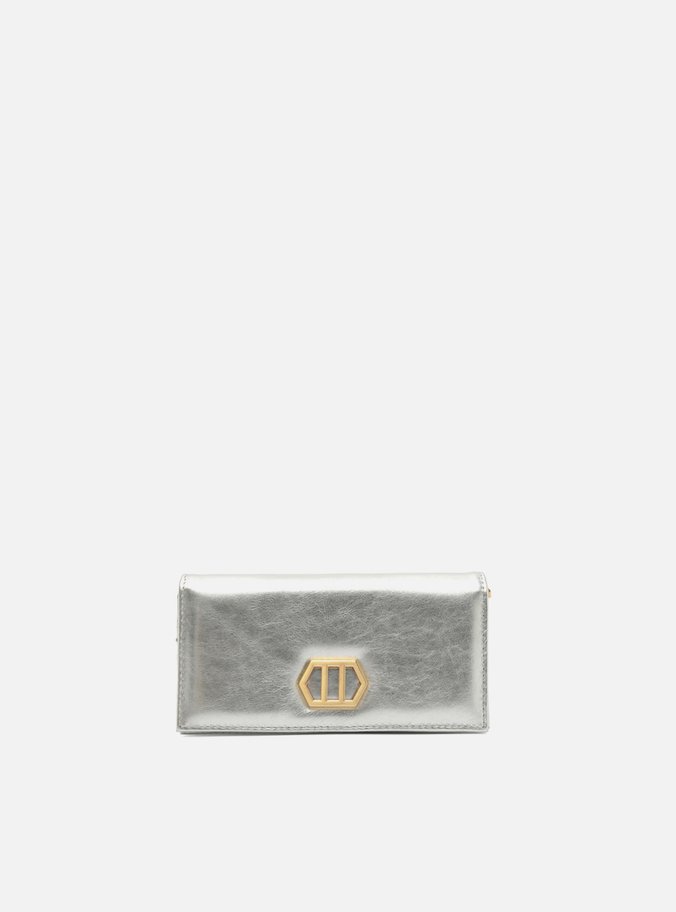 Bolsa Clutch Prateada Couro Pequena Corrente