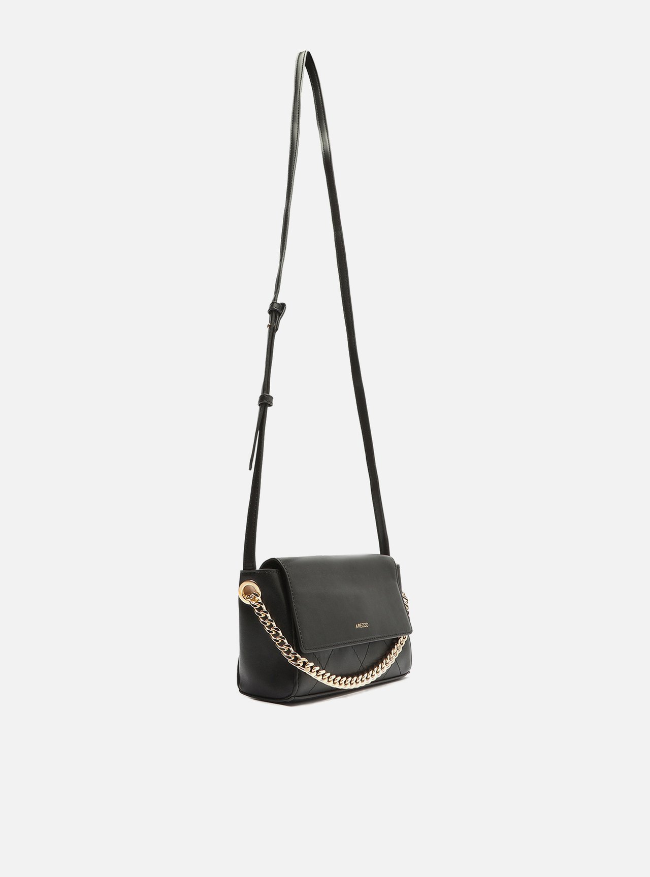 Bolsa Tiracolo Preta Pequena Corrente Metal — foto 5