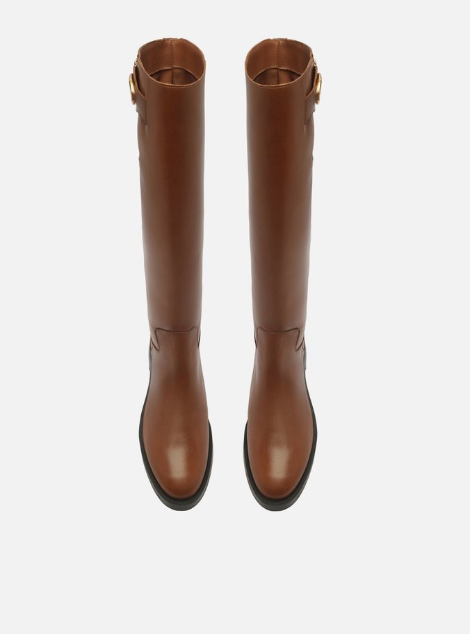 Bota Caramelo Couro Cano Longo Montaria Metal