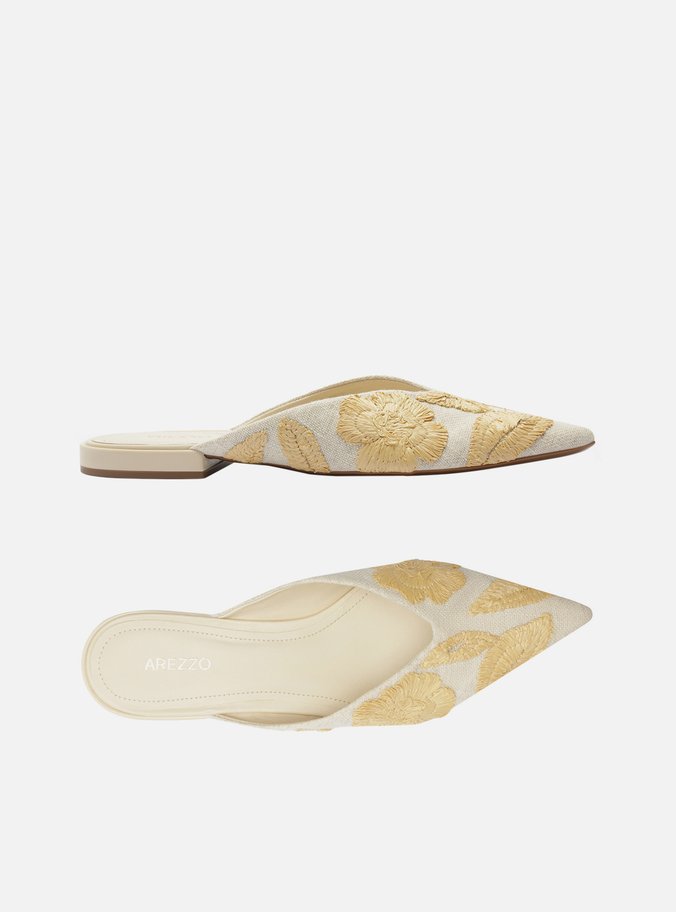 Mule Branca Linho Bordado Floral