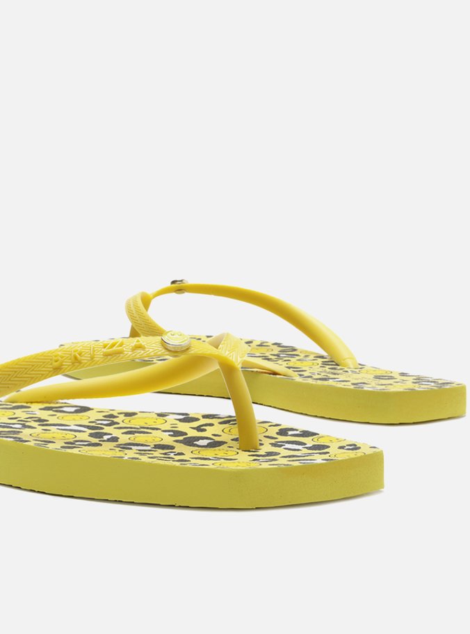 Chinelo de Dedo Amarelo Square Print Smiley
