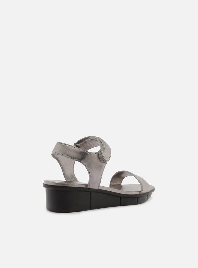 Sandália Prata Couro Flatform Velcro Comfort
