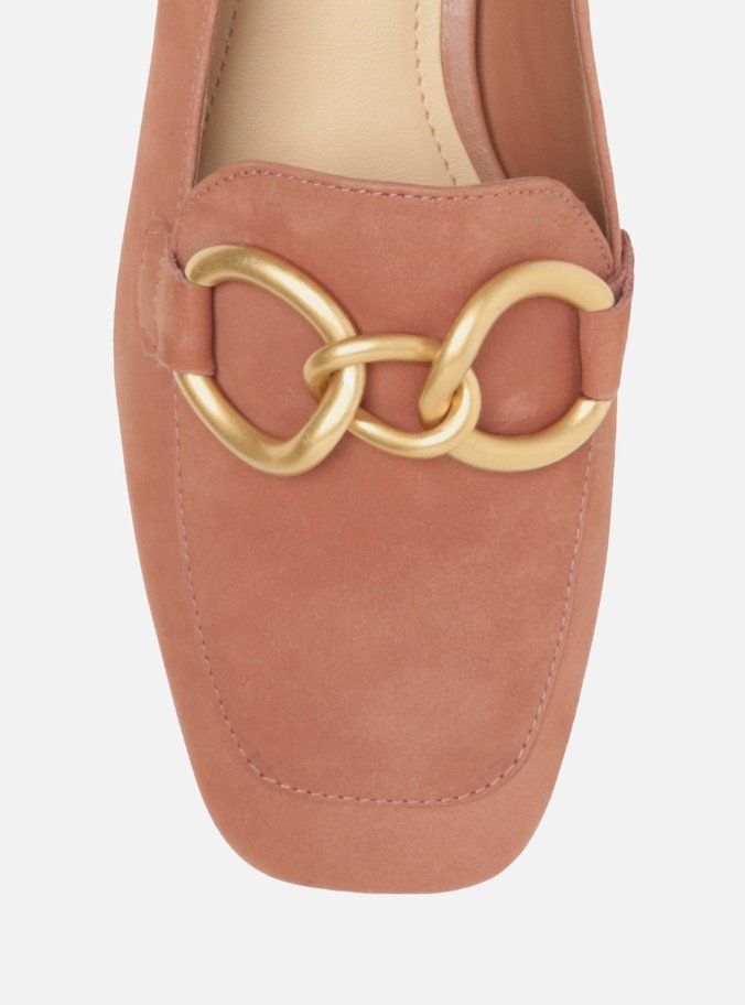 Mocassim Rosa Nobuck Bico Quadrado Elos