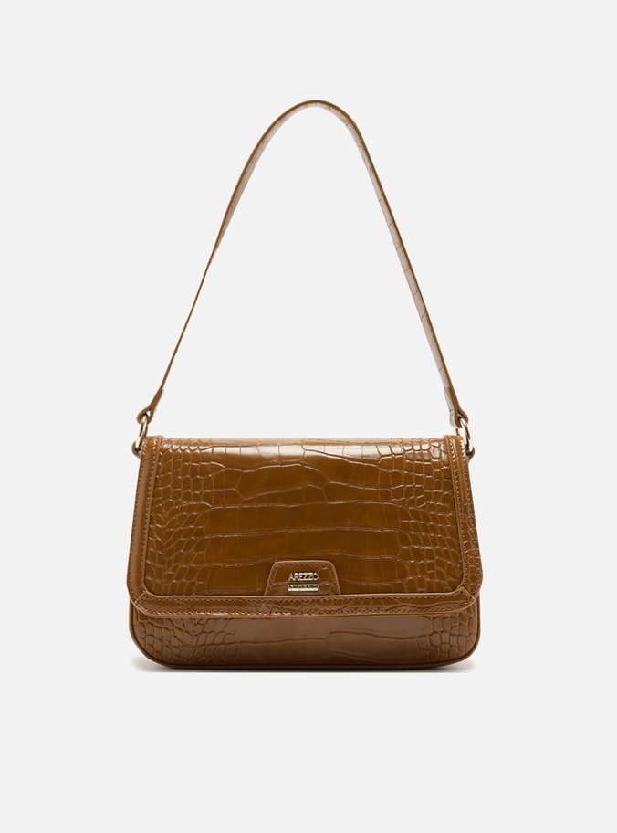 Bolsa Tiracolo Marrom Média Croco