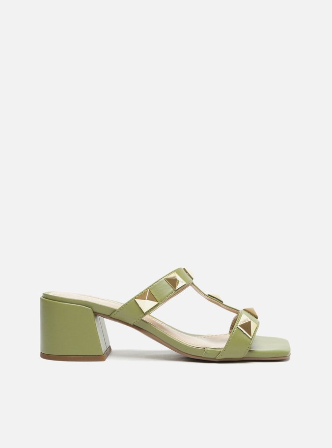 Mule Salto Bloco Verde Studs
