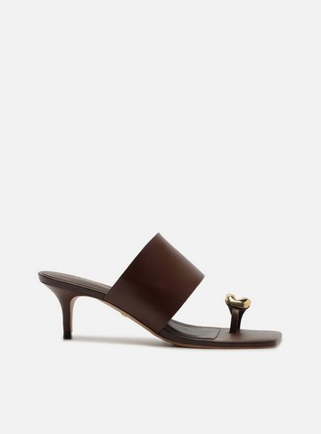 Sandália Marrom Escuro Couro Salto Fino Metal Bold