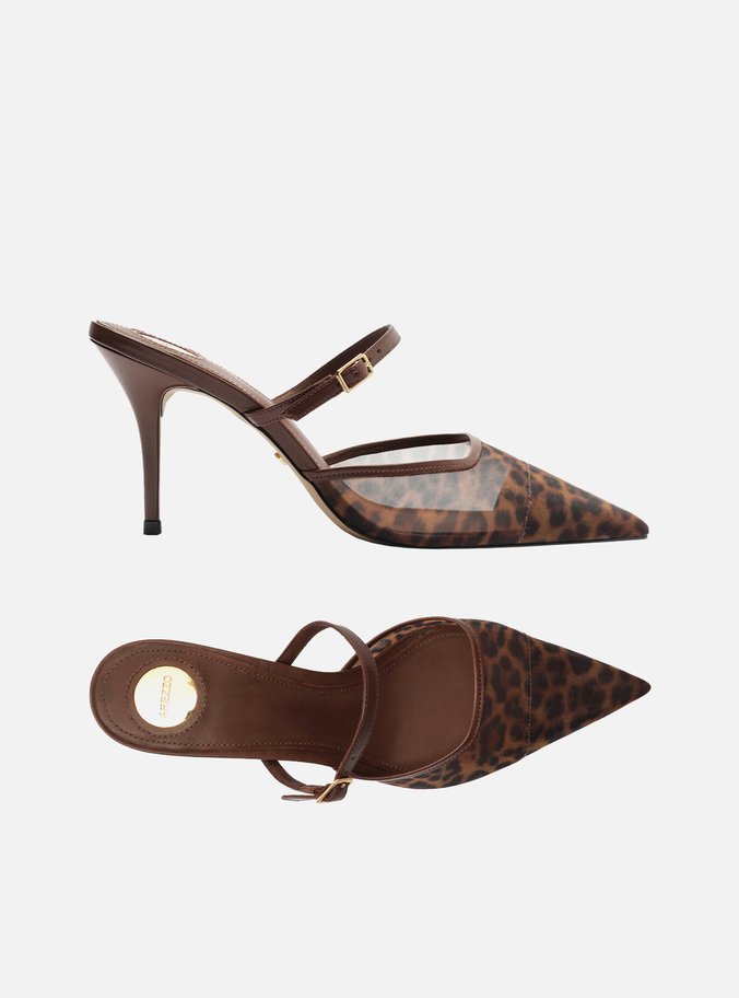 Mule Animal Print Tela Salto Fino Tira Fina