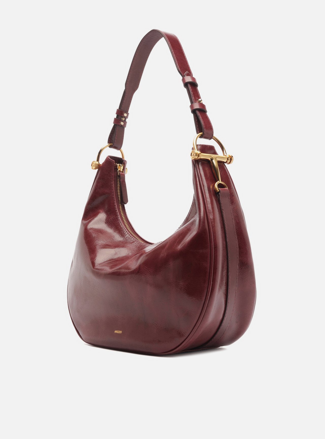 Bolsa Hobo Bordô Couro Grande Metais Alça — foto 2