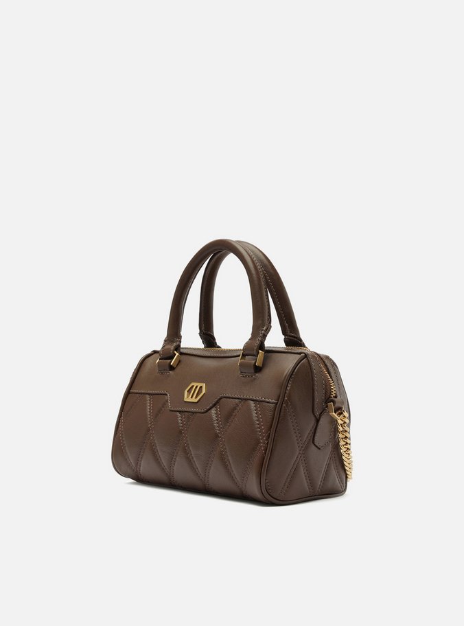 Bolsa Bowling Marrom Couro Matelassê Média