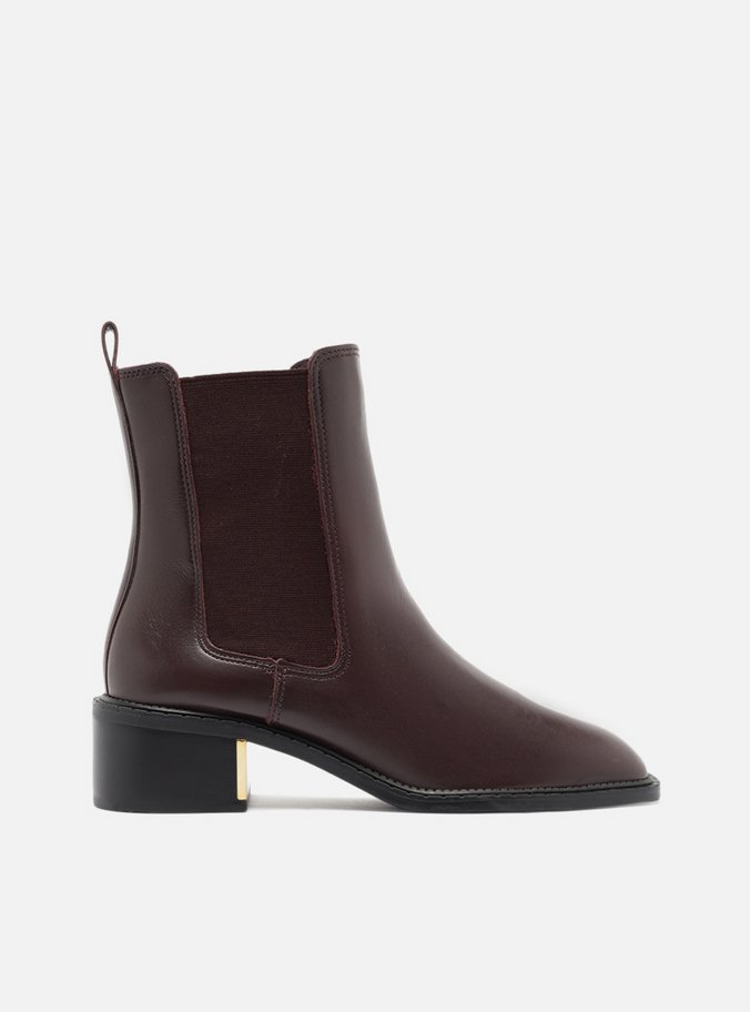 Bota Marrom Couro Cano Curto Elástico Metal