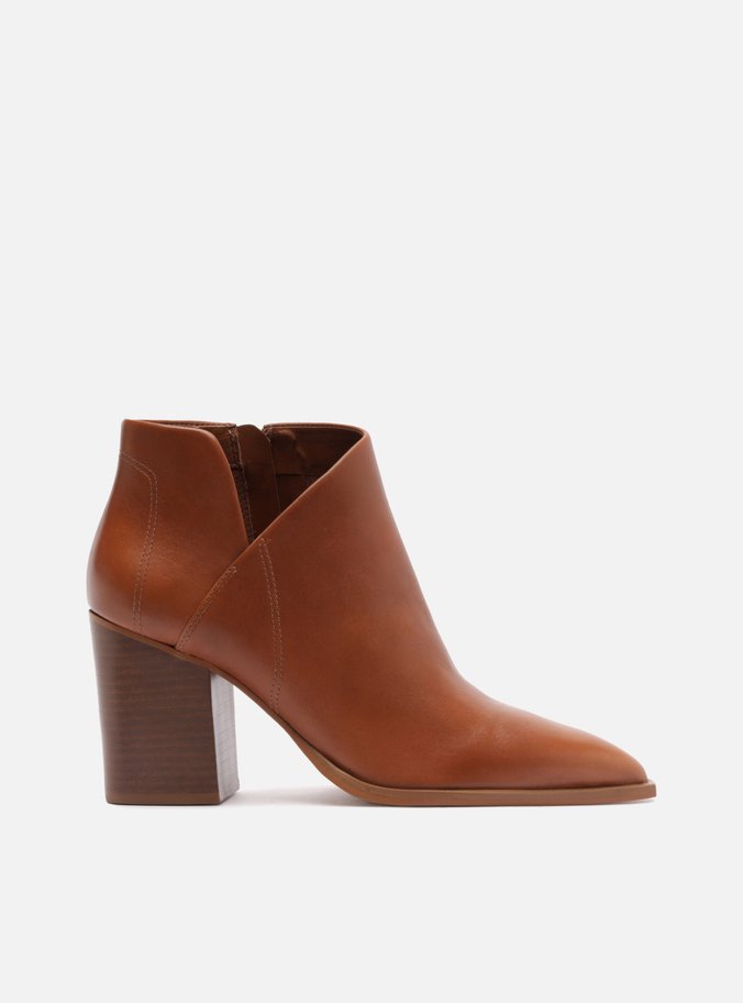 Bota Marrom Couro Cano Curto Bloco Recorte