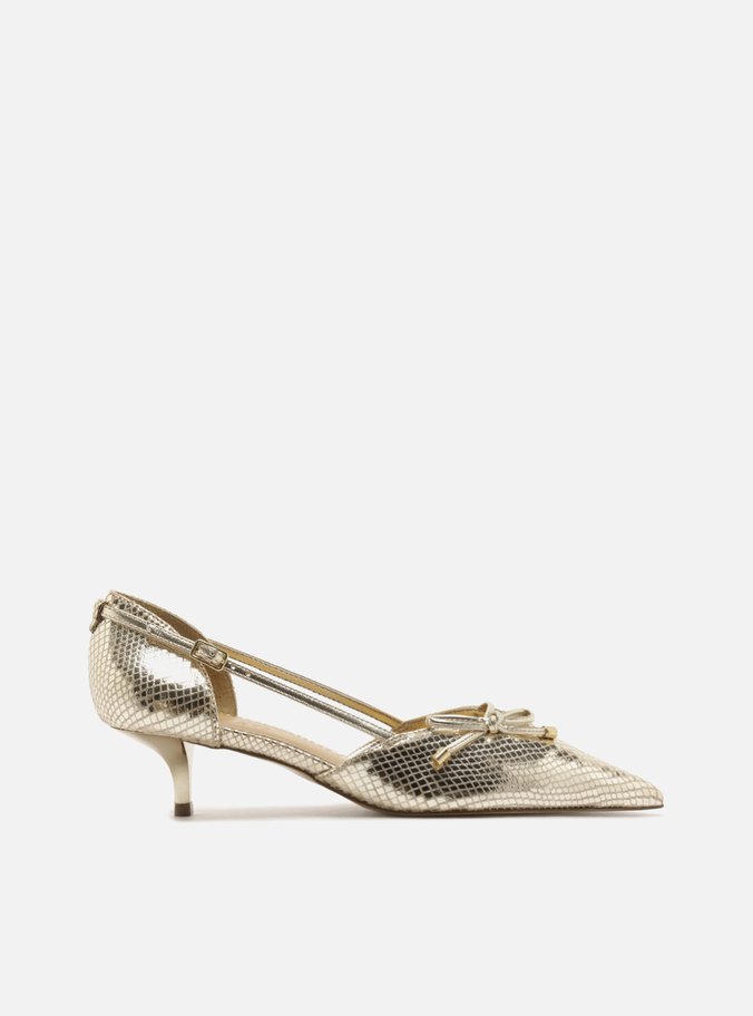 Scarpin Dourado Peep Toe Bico Fino
