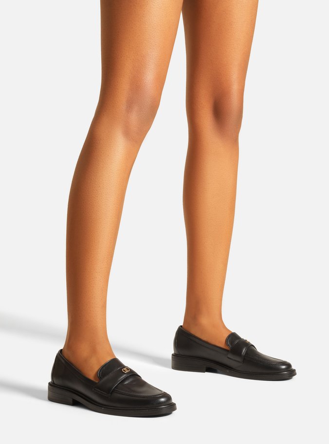 Mocassim Preto Couro Tira Mini Metal