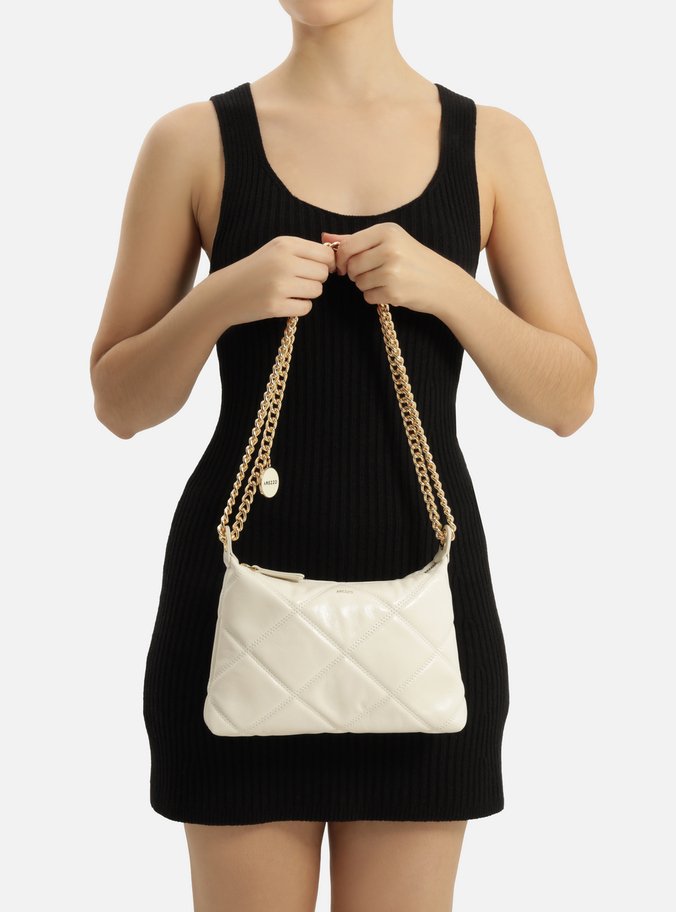 Bolsa Tiracolo Branca Couro Matelassê Pequena Corrente