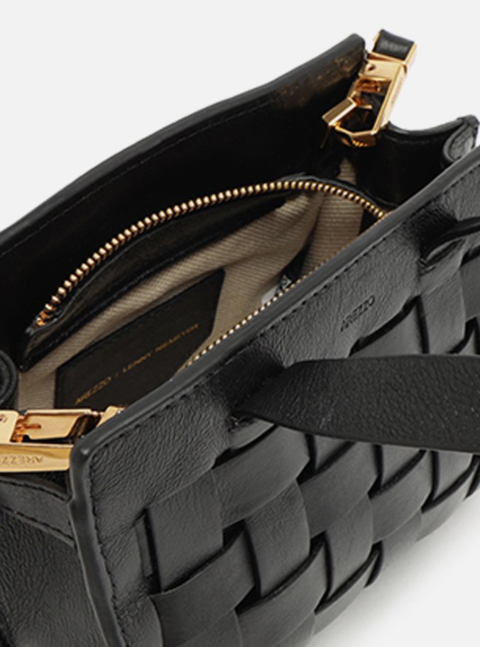 Bolsa Tote Preta Couro Pequena Tressê Maxi Lenny