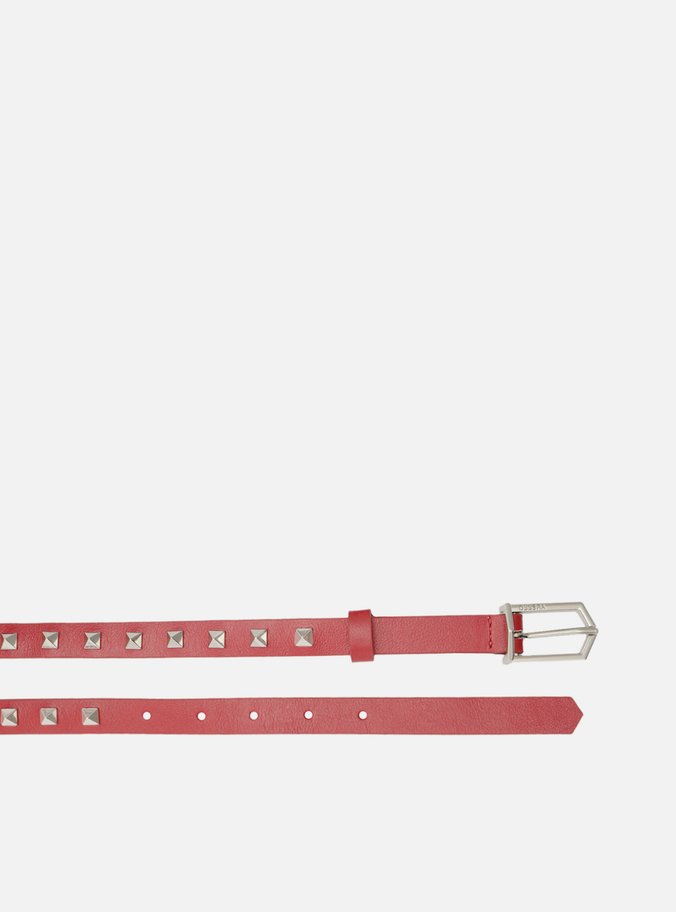 Cinto Vermelho Couro Médio Tachas
