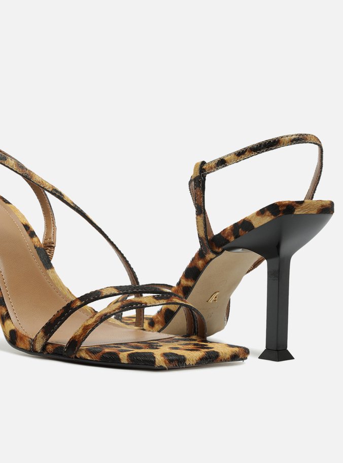 Sandália Animal Print Salto Geométrico Tiras