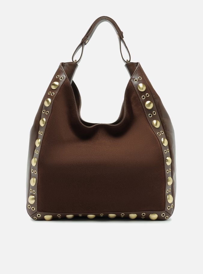 Bolsa Hobo Marrom Couro Camurça Grande Metais