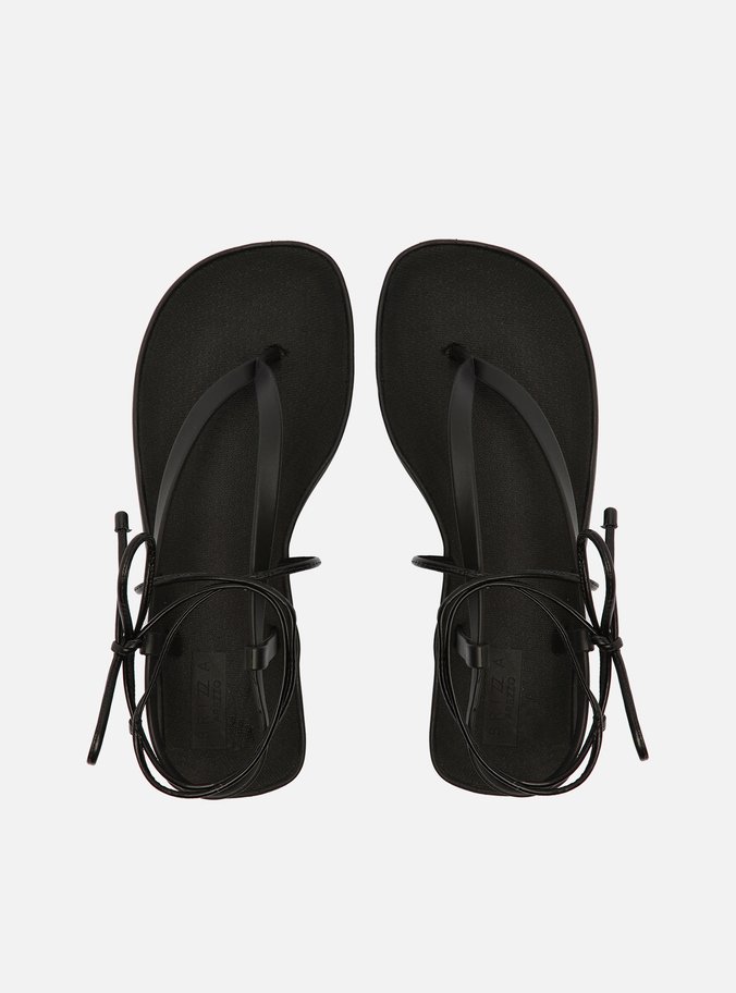 Sandália Preta Flatform Amarração Bela
