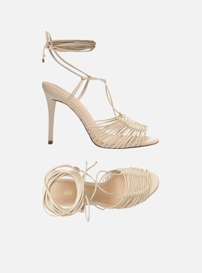 Sandália Off-White Salto Fino Multi Tiras Amarração