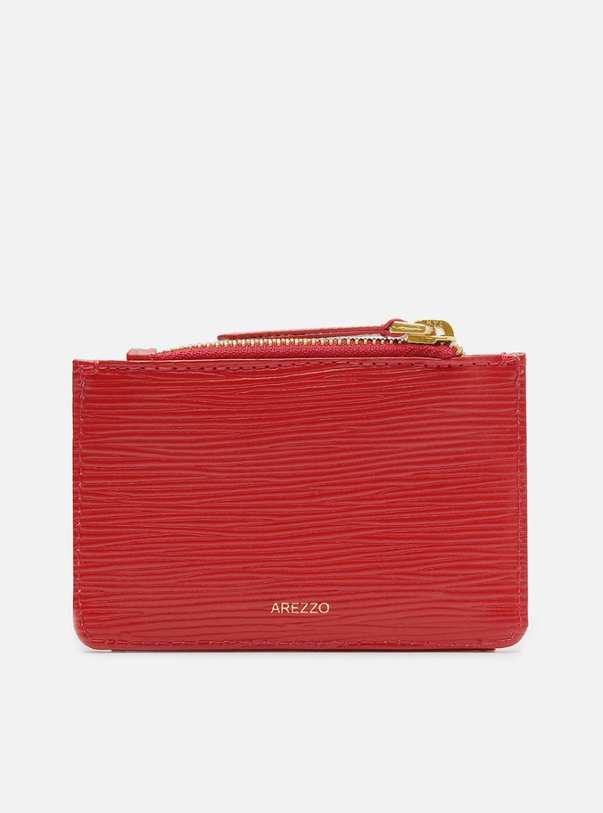 Porta-Cartões Vermelho Couro Metal Resinado