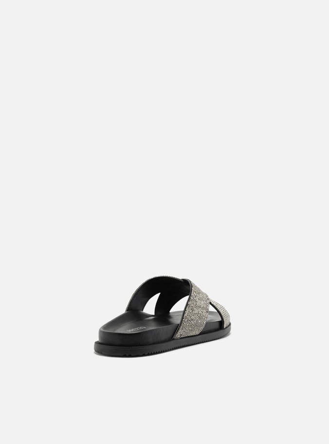 Slide Prata Tiras Largas Strass