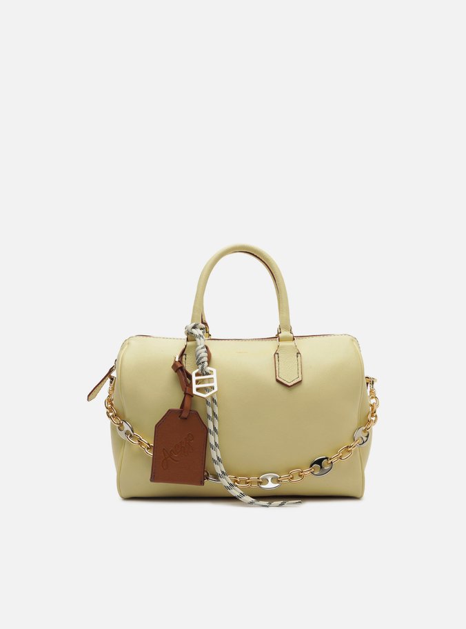 Bolsa Bowling Amarela Couro Média Alça Corrente