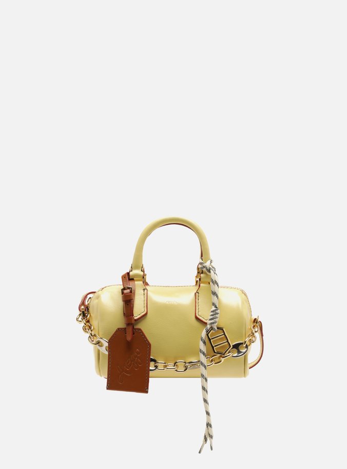 Bolsa Bowling Tiracolo Amarela Couro Pequena Corrente