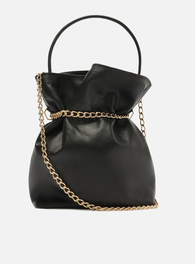 Bolsa Tiracolo Preta Couro Pequena Correntes