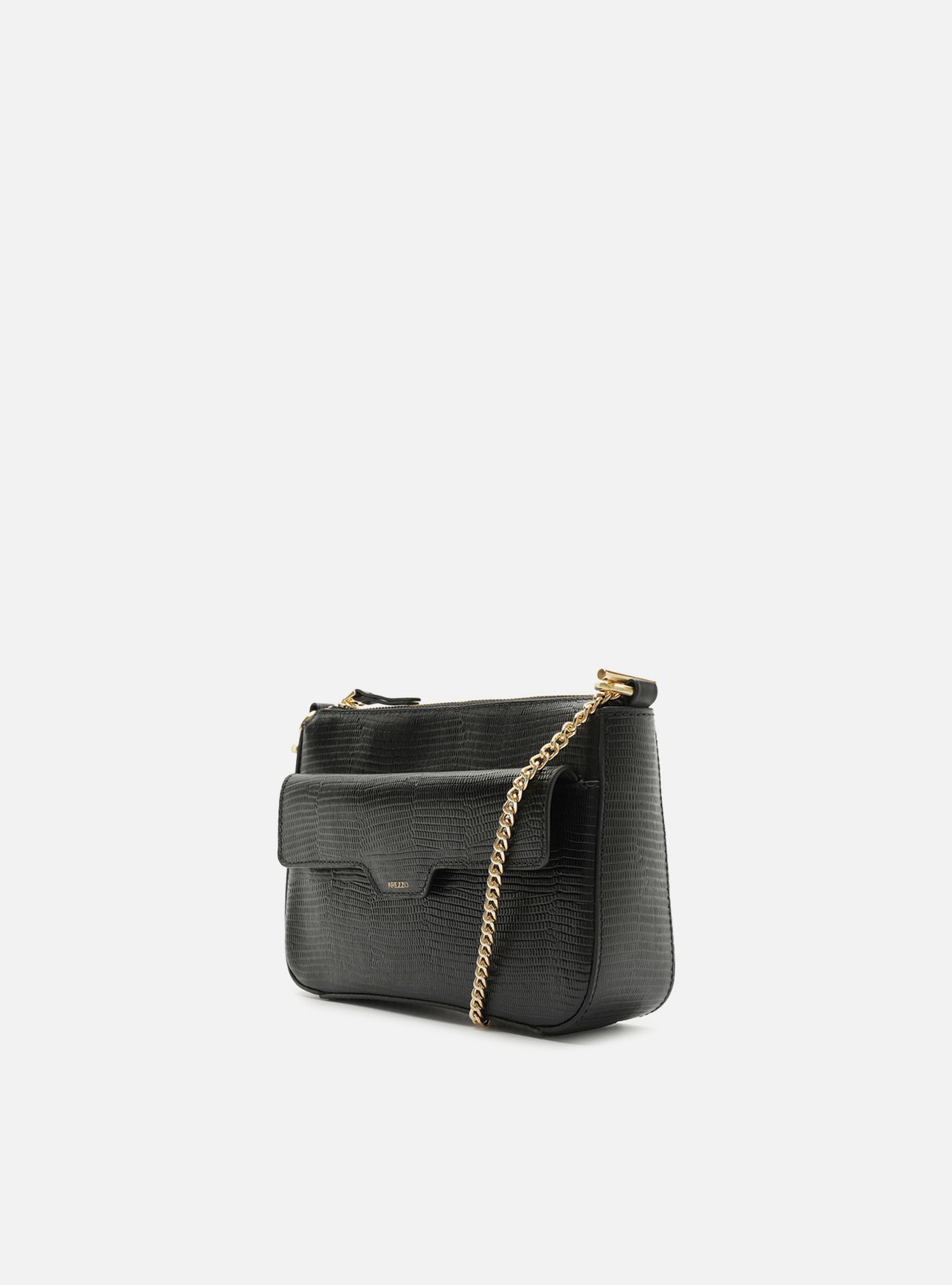 Bolsa Tiracolo Preta Couro Pequena Corrente — foto 2