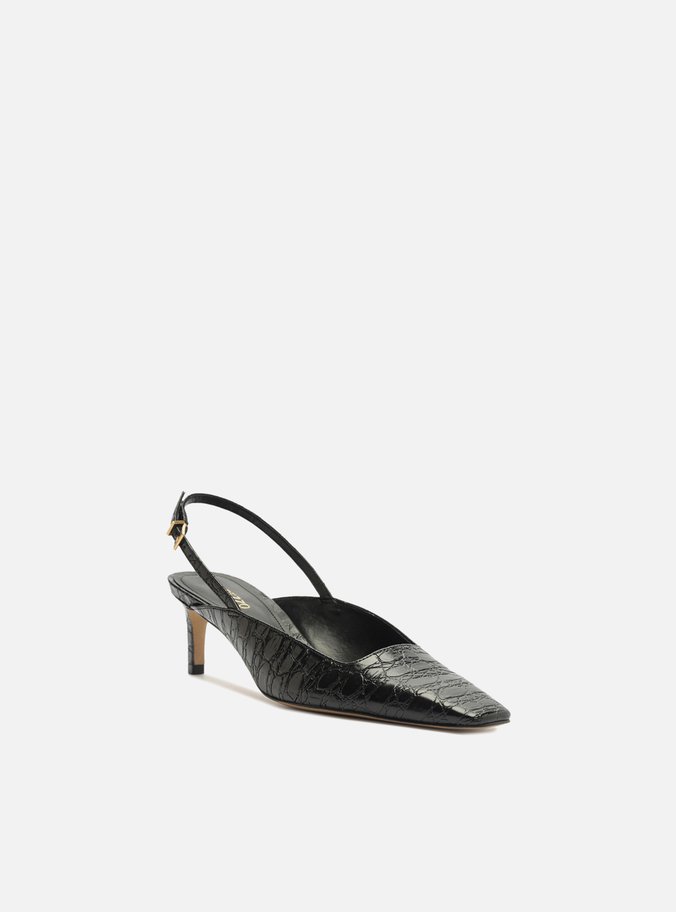 Scarpin Marrom Croco Salto Baixo Slingback