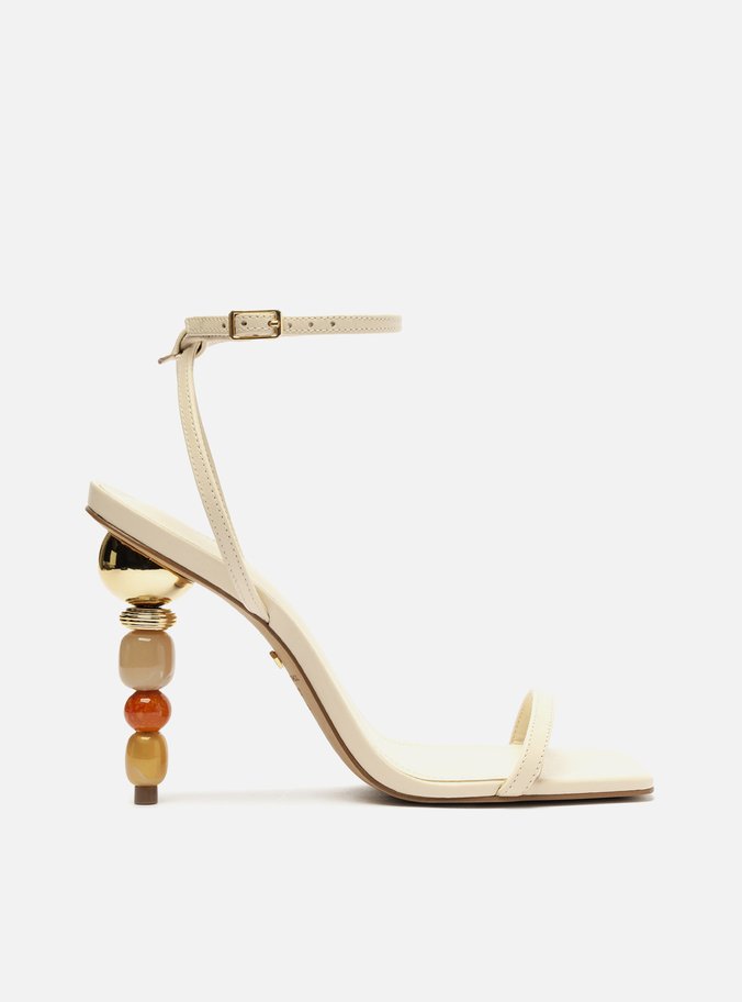 Sandália Off-White Couro Salto Geométrico Color