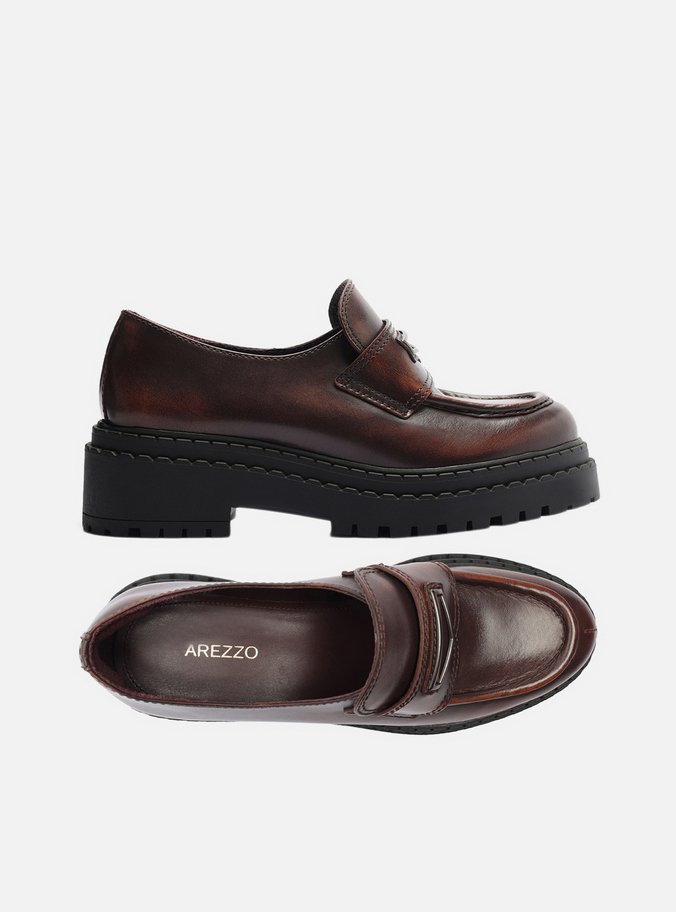 Mocassim Marrom Grape Couro Tratorado Tira Metal
