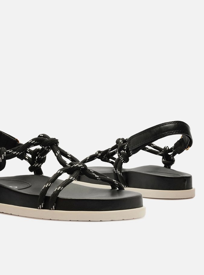 Sandália Papete Preta Couro Custom Anklet
