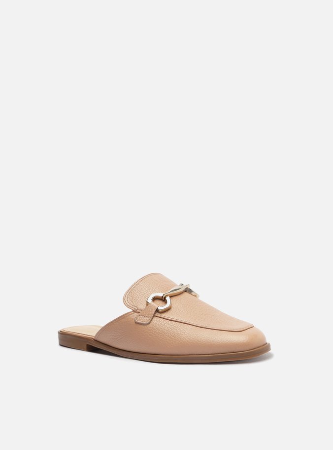 Mule Nude Couro Rasteira Bridão